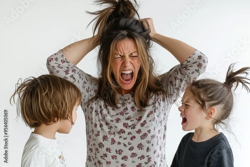 Stressed out Mom with fighting kids