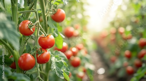 Growing of red salad or sauce tomatoes on greenhouse plantations in Fondi Lazio agriculture in Italy in summer : Generative AI