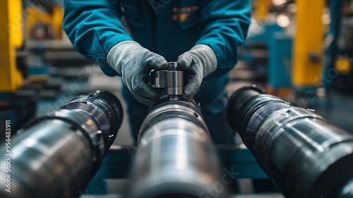 Steel fittings for hydraulic hoses Industrial worker in warehouse in manufacturing factory banner : Generative AI