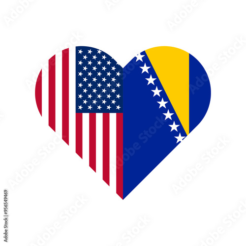 unity concept. heart shape icon of united states and bosnia flags. vector illustration isolated on white background