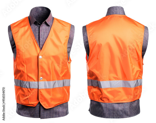 Bright orange safety vest with reflective stripes, ideal for construction, road work, and outdoor use.