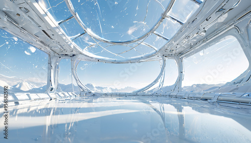 Vue panoramique depuis une station spatiale futuriste en hiver