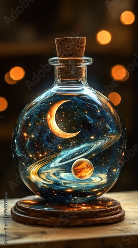 Enchanting glass bottle with a cosmic universe inside