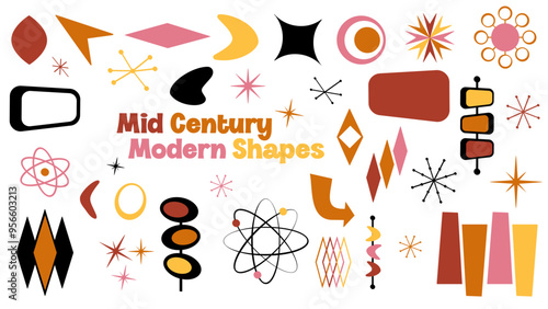 Mid century modern shapes, Atomic Design, retro shapes set.