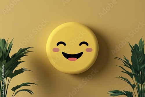 Calm Yellow Emoticon with Relaxed Expression and Minimalist Design