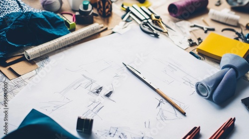 Creative Workspace with Sketches and Tools