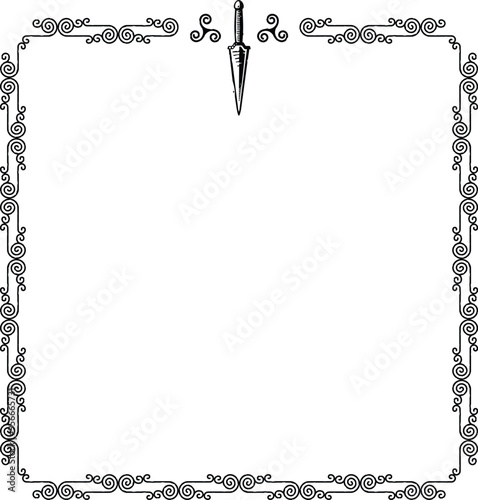 Square Frame - Celtic Curved Lines Border - Dagger Header