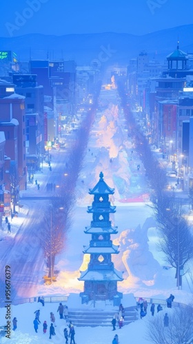 Sapporo, Hokkaido: In winter, Sapporo turns into a world covered in silver. During the day, the snow-capped peaks sparkle under the sunlight; at night, huge snow sculptures decorate the city streets, 