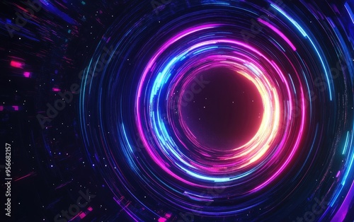 Huge black hole warps space in a 3D cartoon rendering Realistic science fiction art at 5K resolution