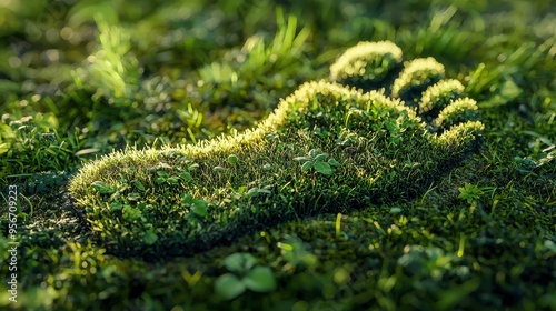 A vibrant green footprint made of grass, symbolizing sustainability and eco-friendly living. Perfect for themes related to environmental conservation and green energy.