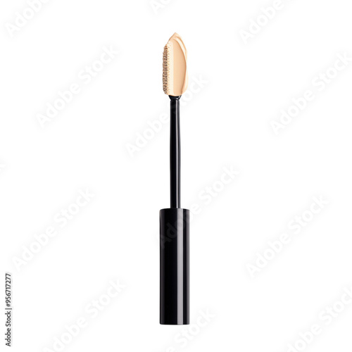 Close-up of a concealer stick with an open applicator, showcasing the nude makeup product isolated on a white background.