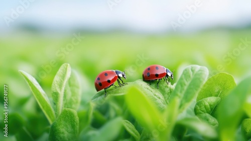 Ladybugs resting on the leaves of a plant in an organic farm showcasing the natural pest control benefits of these beneficial insects for sustainable and eco friendly agriculture