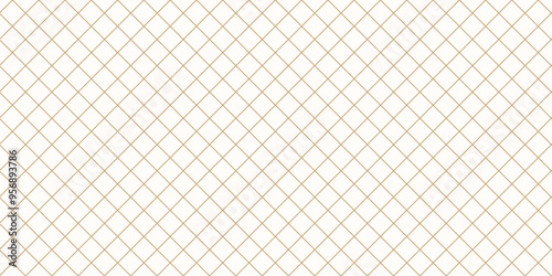 Vector golden minimalist diagonal square grid seamless pattern. Abstract minimal gold and white geometric texture. Subtle background with linear lattice, net, mesh, grill. Simple repeating geo design