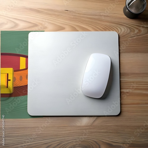 A minimalist workspace with a sleek silver mousepad and a white wireless mouse.