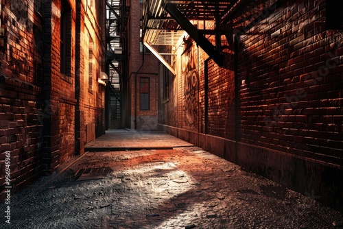 A small alley next to row houses that looks scary