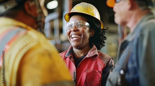 Young mixed race black african american female construction builder industrial factory worker electrician apprenticeship student on work placement, copy space 