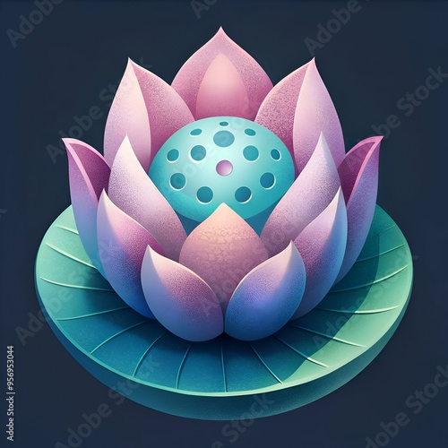 A stylized. vibrant lotus flower with a unique geometric center.