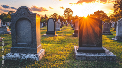 Tranquil Dawn at Cemetery: Soft Light and Long Shadows