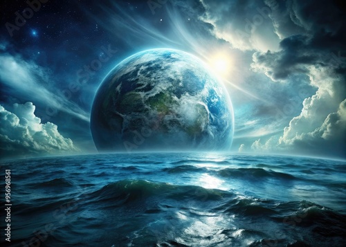 Isolated Oceanic World Exuding Dark and Foreboding Atmosphere