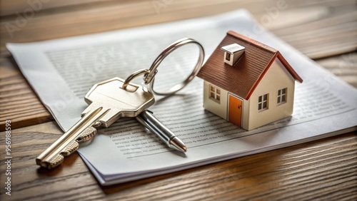 Close-up of a contract with a key and a house keychain, symbolizing the laws and regulations that govern landlord-tenant relationships and property ownership.