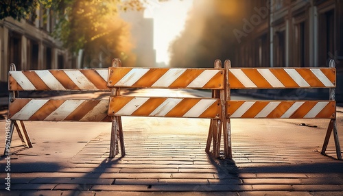 Old construction striped barricades