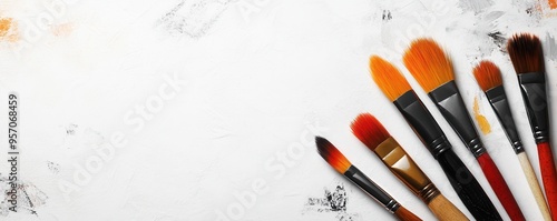 A collection of various artist brushes arranged on a clean surface, perfect for creative artwork and painting projects.