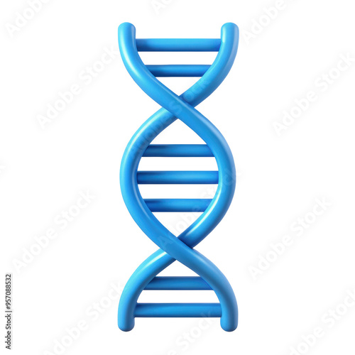 3D Blue DNA helix icon in a stylized form, symbolizing genetics, biotechnology, and molecular science with a modern, minimalist design. Isolated on transparent background, png.