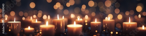 christian community night vigil with candles on altar bokeh effect spiritual scene