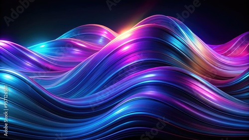 Vibrant, swirling waves of iridescent blue and purple hues undulate across a black background, evoking a sense of dynamic energy and futuristic innovation.