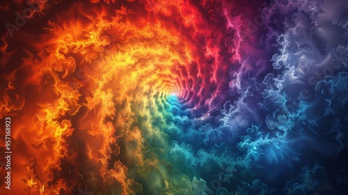 Vivid fractal swirl of fiery rainbow colors