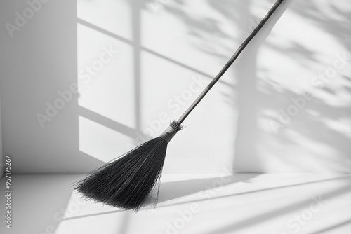 black broom isolated on a white background