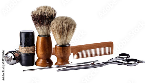 Tools for Barbers – Barber Tools, Haircut Accessories, Professional Grooming Equipment, Barber Shop Essentials Isolated on Transparent Background, PNG File