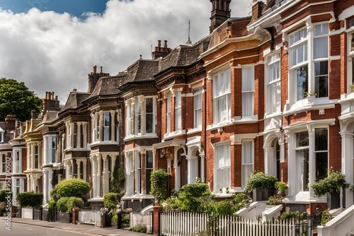 An xpensive luxurious row of Edwardian, Victorian and Georgian houses and other buildings