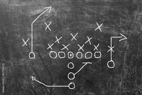 Chalkboard with scheme of football game. Team play and strategy