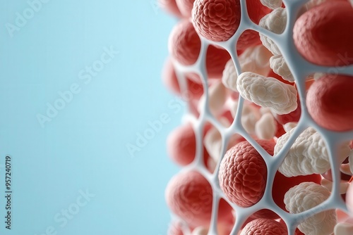 Cellular membrane, lipid bilayer with embedded proteins, 3D illustration