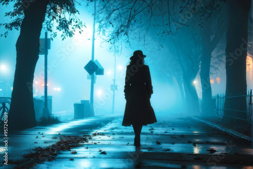 Mysterious Silhouette: A Haunting Female Figure. Mysterious woman. Mystery woman in fog silhouette. generative AI