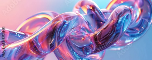 Flowing liquid 3D knot with iridescent textures, 4K hyperrealistic photo