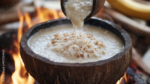 The national cuisine of Vanuatu: Nalot - breadfruit or bananas with coconut milk.