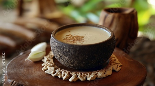 Vanuatu's national cuisine: Kava involves grinding the root of the kava plant into a fine powder, which is then mixed with water to produce a thick, cloudy drink.