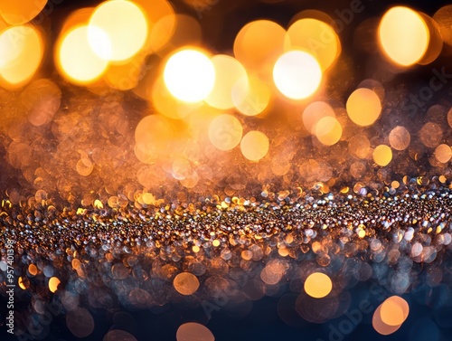 Ultra HD golden glitter scene at a Christmas party with a luxurious vibe.