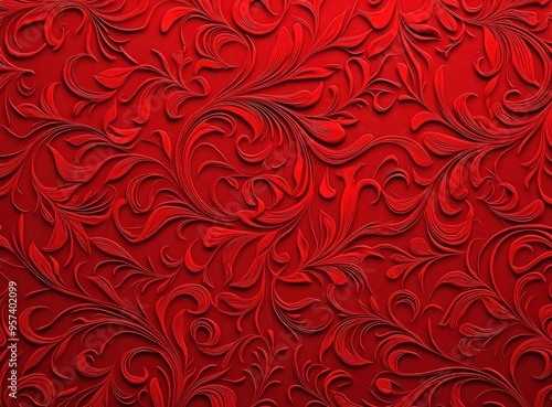 Red textured paper background with a Valentine's themed floral design for wallpaper.