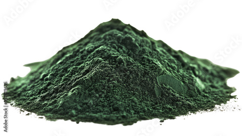 Spirulina powder on transparent white background