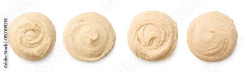 Tasty hummus on white background, top view