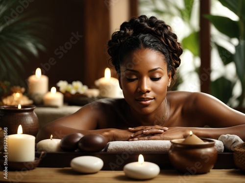 Black woman having massage at spa