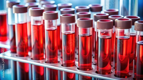 Close-up of blood samples showing different ABO blood groups and red blood cell antigens , blood types, antibodies