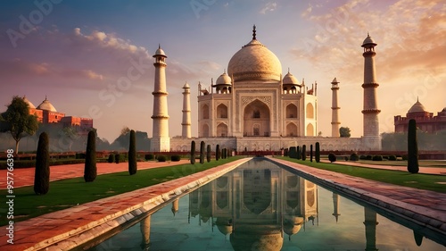 The beauty of the Taj Mahal and the serenity of the reflecting pool create a truly awe-inspiring sight