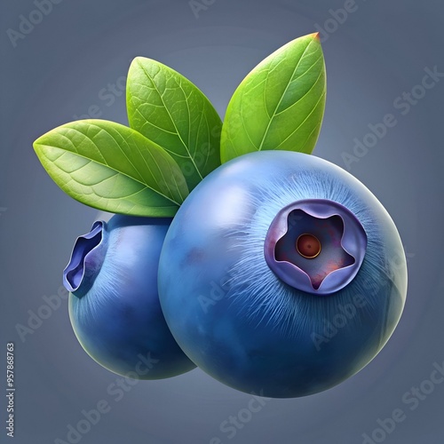 A realistic 3D illustration of a plump bilberry with delicate leaves. perfect for adding a touch of nature to your designs.