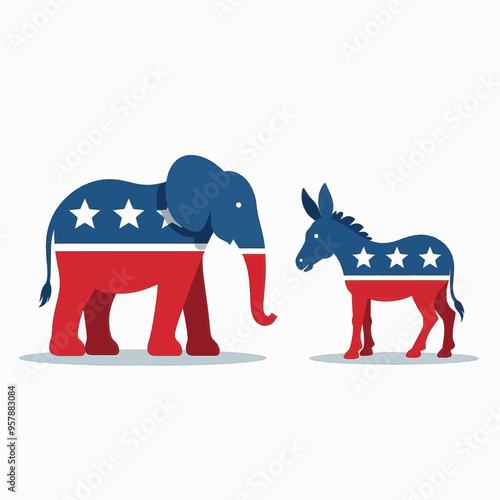 Political Animals: Elephant and Donkey Standing Side by Side