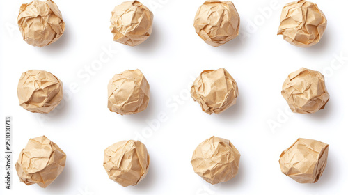 White 3D crumpled paper ball, realistic wrinkled trash vector isolated on a transparent background, featuring a messy, rumpled grunge sheet as a waste or mistake in a document.