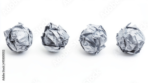 White 3D crumpled paper ball, realistic wrinkled trash vector isolated on a transparent background, featuring a messy, rumpled grunge sheet as a waste or mistake in a document.